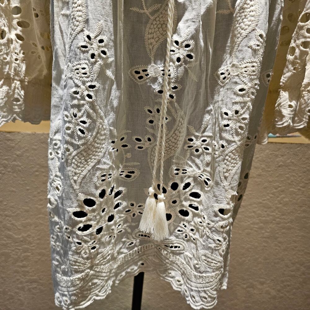 LIV Los Angeles M Boho Eyelet Peasant Top Cottagecore Western Coastal Twee Folk - Picture 6 of 10